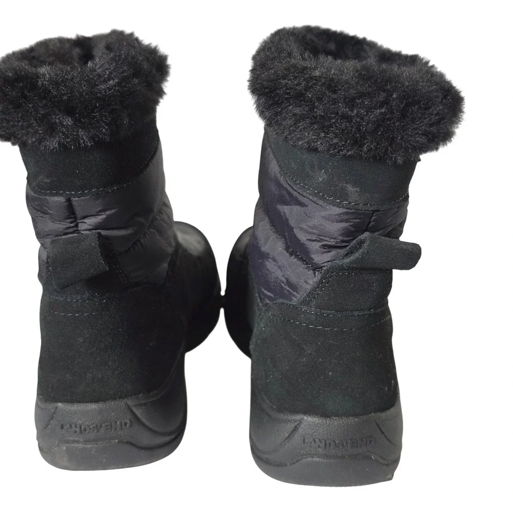 Lands End Womens Black Quilted Faux Fur Trim Winter Snow Boots 532382 US 8B
